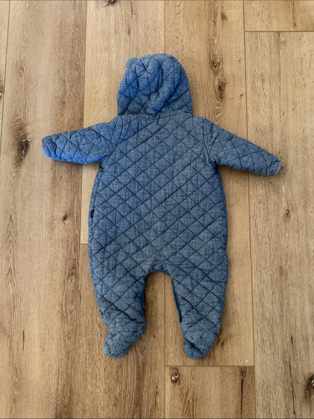 GAP | Quilted Denim-Blue Hooded Footed One-Piece | size 6-12 months